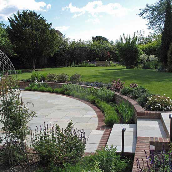 Large country garden design in West Horsley Surrey